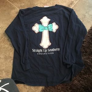 Navy blue long sleeve top “Straight Up Southern”